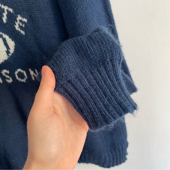 Wooden Ships Tailgate Season Navy Blue White Sweater Mohair Wool Long Sleeve M L - Picture 5 of 10